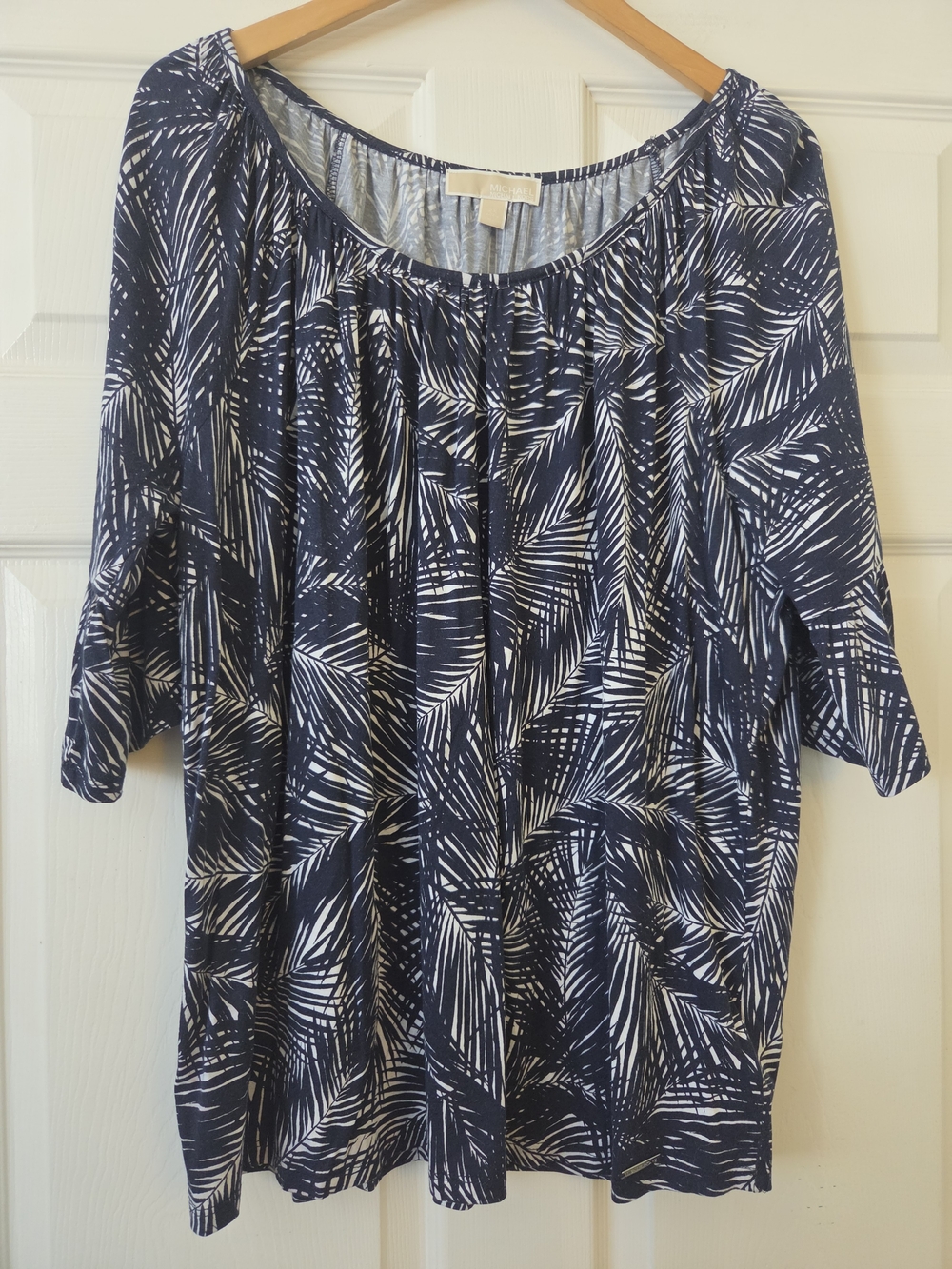 Michael Kors Navy and White Printed Peasant Tunic